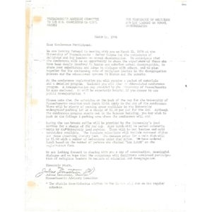 Letter, participants of the conference of religious and lay leaders on school desegregation.