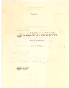 Letter from W. E. B. Du Bois to Hugh M. Gloster