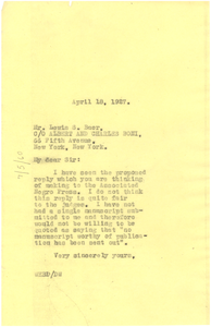 Letter from W. E. B. Du Bois to Albert & Charles Boni