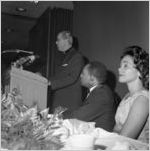 Martin Luther King, Jr.'s Nobel Peace Prize recognition dinner, National Conference of Christians and Jews, Dinkier Plaza Hotel, Atlanta, Georgia, January 27, 1965. King and Coretta Scott King on the right