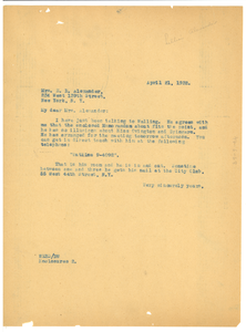 Letter from W. E. B. Du Bois to Mrs. E. R. Alexander