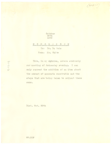 Memorandum from Walter White to W. E. B. Du Bois