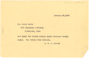 Telegram from W. E. B. Du Bois to Harry E. Davis