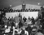 Martin Luther King Jr. speaking at the annual Men's Day celebration at New Pilgrim Baptist Church in Birmingham, Alabama.