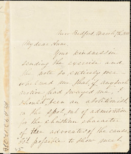 Thumbnail for Letter from Abby Osgood, New Bedford, [Mass.], to Maria Anne Warren Weston, March 7th, 1842