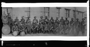 Group of soldiers with musical instruments, ca. 1930 : cellulose acetate photonegative, banquet camera format