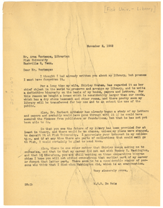 Letter from W. E. B. Du Bois to Fisk University Library