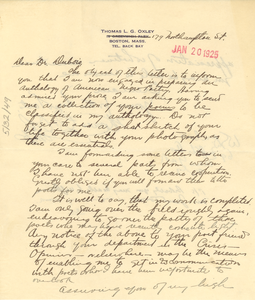 Letter from Thomas L. G. Oxley to W. E. B. Du Bois