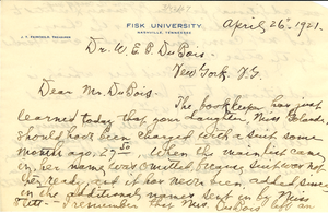 Letter from Fisk University to W. E. B. Du Bois