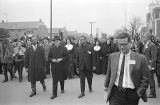 Civil rights demonstrators and journalists on Sylvan Street in front of Brown Chapel AME Church in Selma, Alabama.