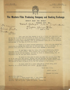 Letter: Tarpon Springs, Florida to the manager, Colored Theatre, Macon, Georgia, 1925 Sept. 8