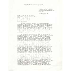 Letter, Mary Ellen Smith, March 11, 1976.