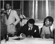 Georgia Senator Leroy Johnson (left), boxer Muhammad Ali, and baseball great Hank Aaron, Atlanta, Georgia, 1970.