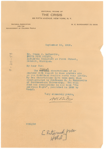 Letter from W. E. B. Du Bois to Simon J. Lefcovitz