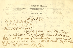 Letter from William Pickens to W. E. B. Du Bois