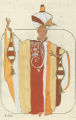 Costume design drawing, stylized robe with large turban, Las Vegas, June 5, 1980