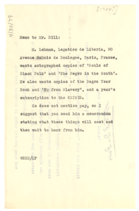 Memorandum from W. E. B. Du Bois to A. G. Dill