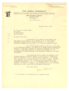 Letter from John D. Earle to W. E. B. Du Bois