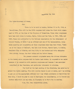 Letter from W. E. B. Du Bois to United States Under-Secretary of State