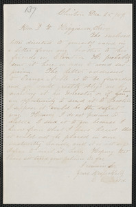 Elisabeth E. Tidd autograph note signed to Thomas Wentworth Higginson, Clinton, 25 December [18]59