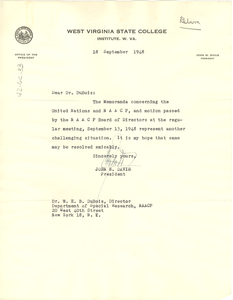 Letter from John W. Davis to W. E. B. Du Bois