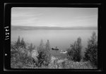 Picturesque views of Mt. Hermon &amp; the Lake. Sea of Galilee &amp; Mt. Hermon, with chrysanthemums &amp; boats near shore