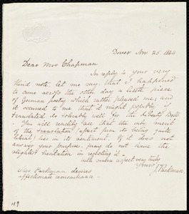 Letter from John Parkman, Dover, [New Hampshire], to Maria Weston Chapman, Nov. 25, 1844
