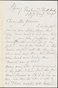 Letter from Rebecca Buffum Spring, Eagleswood, Perth Amboy, N[ew] J[ersey], to William Lloyd Garrison, 1864 Dec[ember] 7