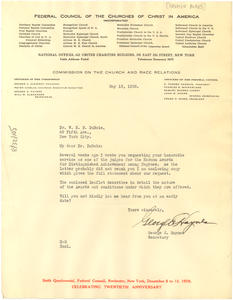 Letter from Federal Council of the Churches of Christ in America to W. E. B. Du Bois