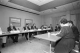 Members of the Tax Reform Study Commission listening to testimony during a meeting at the Chamber of Commerce auditorium in Huntsville, Alabama.