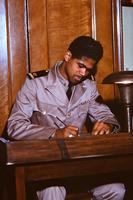 African American serviceman at desk