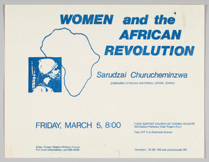 Flyer advertising "Women and the African Revolution" program