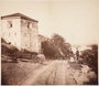 View of the Hexagonal Tower and uniformed soldiers; note the Black troops walking up the old ferry road.