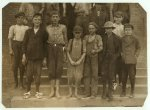 Photos taken during noon hour, October 23rd, 1912, at the Loray Mills, Gastonia, N.C. They said they were working and went in to work. At night I counted over thirty children coming out when the whistle blew, and they seemed to be from ten to twelve years old. The Superintendent was much disturbed over the photos.  Location: Gastonia, North Carolina.