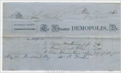 Receipt for payment from John Cocke to W. B. Drake for steamer, Demopolis, May 5, 1860