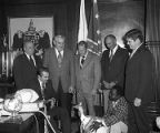 Presentation of a Thanksgiving turkey by the Alabama Poultry and Egg Association to Governor George Wallace in his office in Montgomery, Alabama.