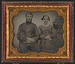 [Unidentified soldier in Union uniform with Michigan 5-button sack coat and his wife]