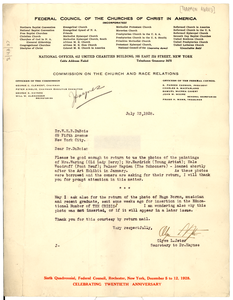 Letter from Federal Council of the Churches of Christ in America to W. E. B. Du Bois