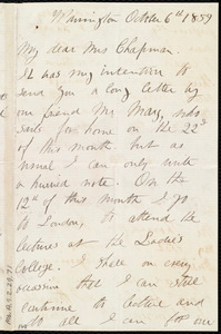 Letter from Sarah Parker Remond, Warrington, [England], to Maria Weston Chapman, October 6th, 1859