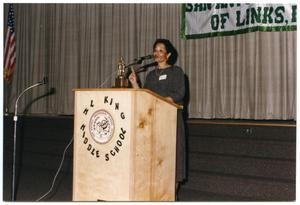 Woman Speaking at Martin Luther King Middle School Ceremony