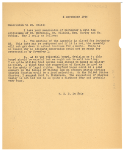 Memorandum from W. E. B. Du Bois to Walter White