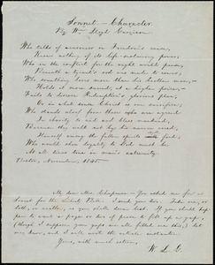 Sonnet from William Lloyd Garrison, Boston, [Mass.], to Maria Weston Chapman, November 1845