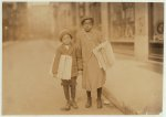 Eldridge Bernard, 11 yrs. old. Buster Smith, 6 yrs. Old. Route boys of Newark. Colored. Taken at 4 P.M.  Location: Newark, New Jersey.