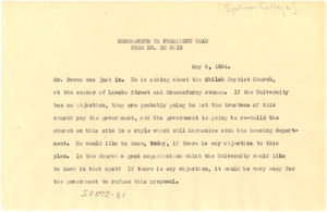 Memorandum from W. E. B. Du Bois to President Read