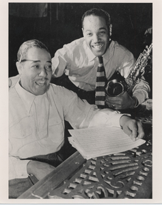 Duke Ellington and his son, Mercer Ellington : black-and-white photoprint