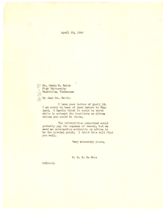 Letter from W. E. B. Du Bois to Fisk University