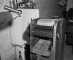 Printing press inside a cinder block shed used by Ku Klux Klan members in Jefferson County, Alabama.