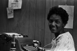 Margaret Dabney at the Southern Courier office in the Frank Leu Building in Montgomery, Alabama.