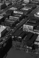 Aerial view of marchers on Broad Street and the Edmund Pettus Bridge in Selma, Alabama, on the first day of the Selma to Montgomery March.