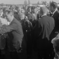 President John F. Kennedy shaking hands with supporters at the Redstone Army Airfield in Huntsville, Alabama.